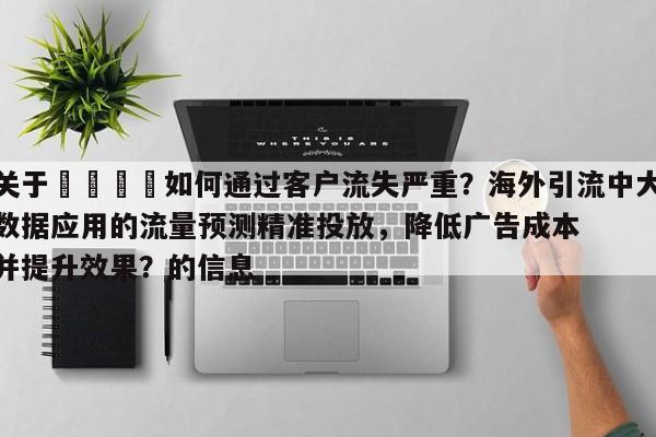 关于📌如何通过客户流失严重？海外引流中大数据应用的流量预测精准投放，降低广告成本并提升效果？的信息