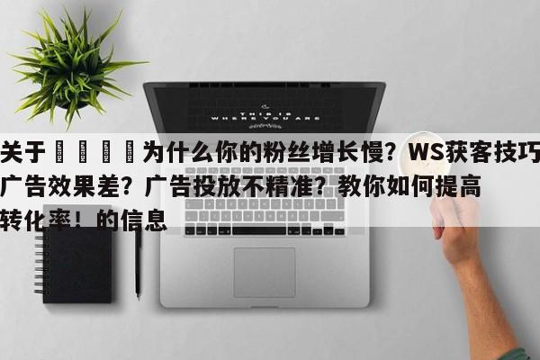 关于📣为什么你的粉丝增长慢?WS获客技巧广告效果差?广告投放不精准?教你如何提高转化率!的信息